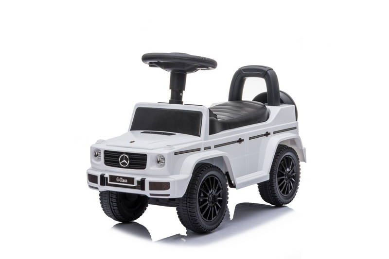 Pealeistutav laste tõukeauto Mercedes G-klass, valge + heliefektid ja kummist rehvid