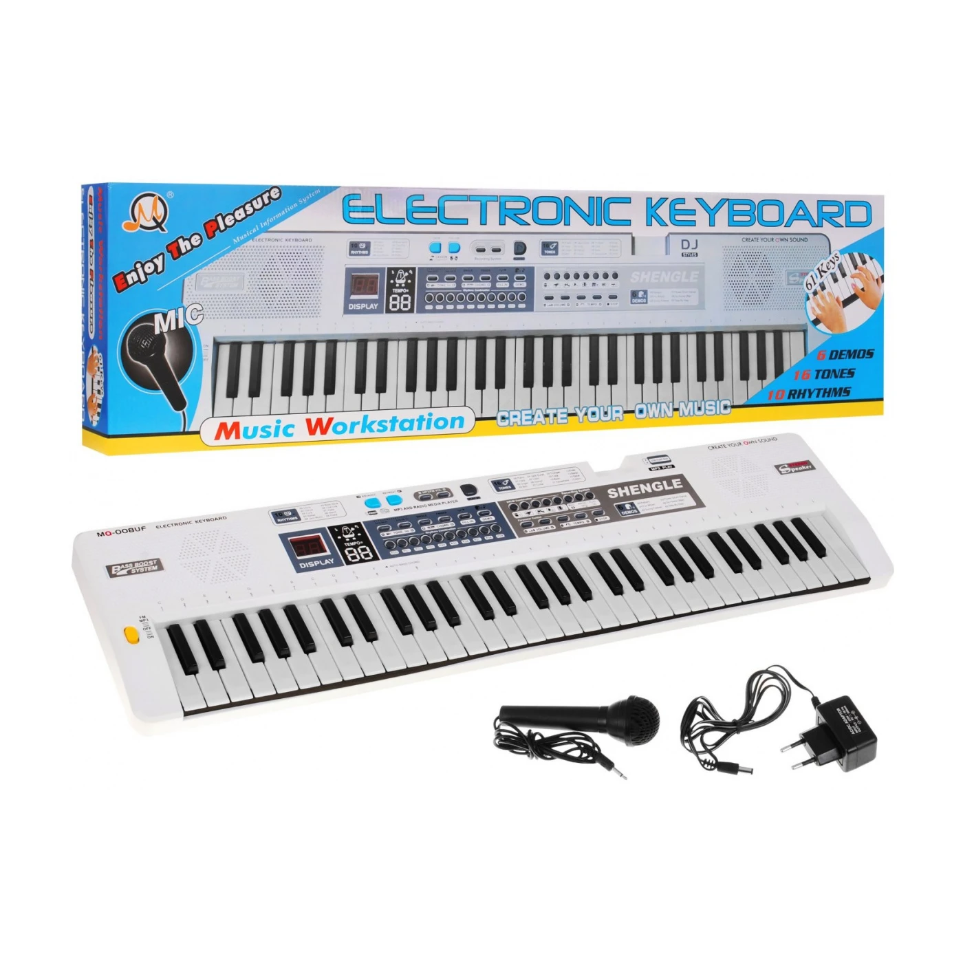 Valge süntesaator mikrofoniga + USB