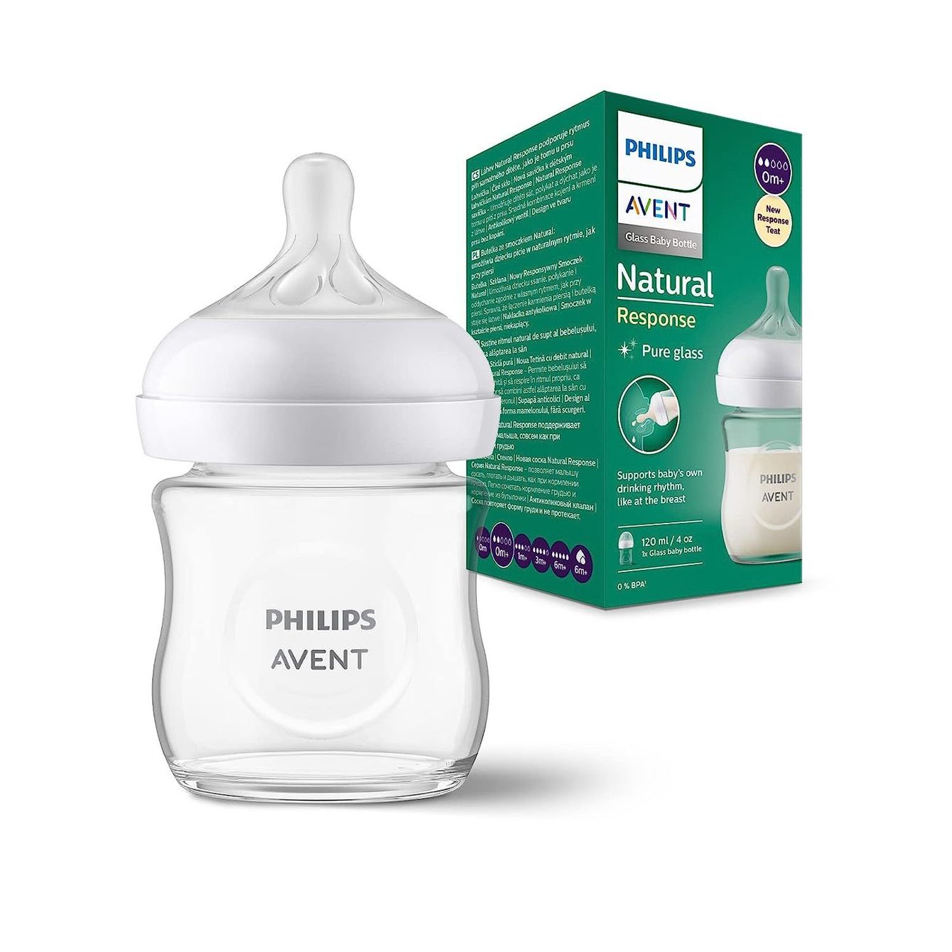 Klaasist lutipudel Philips Avent “Natural Response” 120ml, 0+ kuud