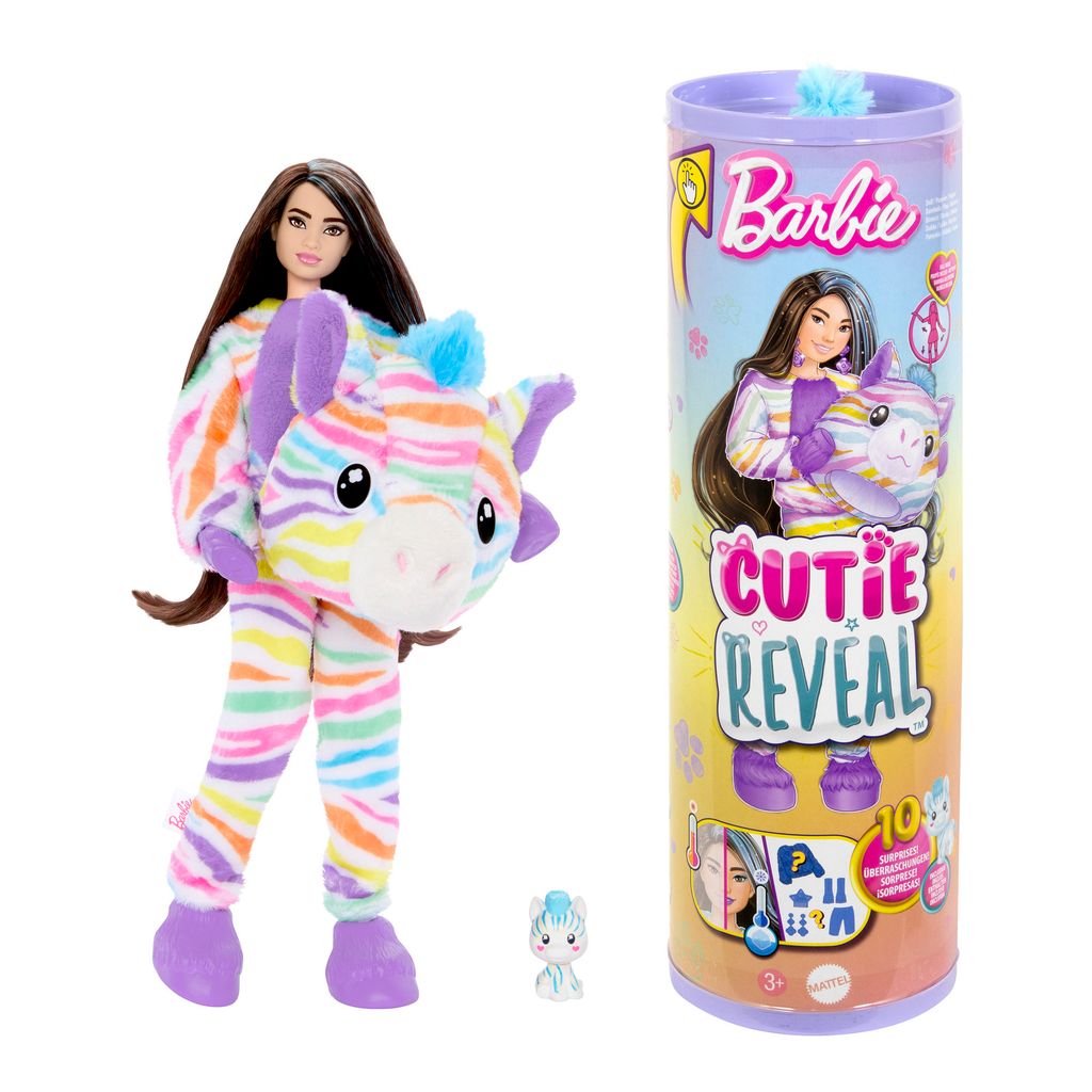 Barbie®️ Cutie Reveal vikerkaarekostüümidega nukk – Sebra