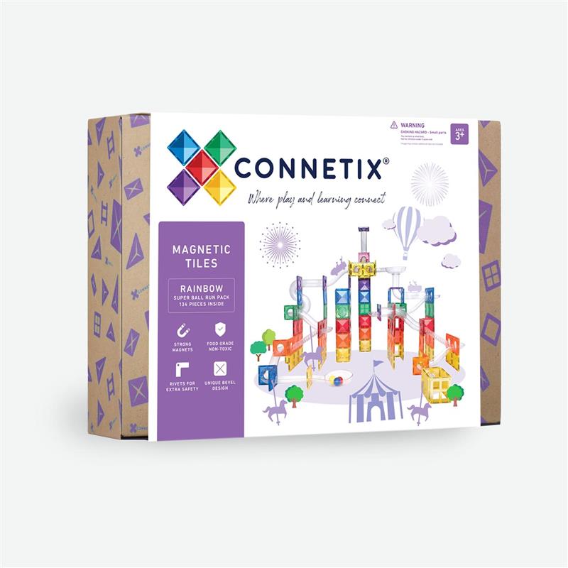 Connetix Rainbow Super Ball Run, 134-osaline palliraja komplekt – uus!