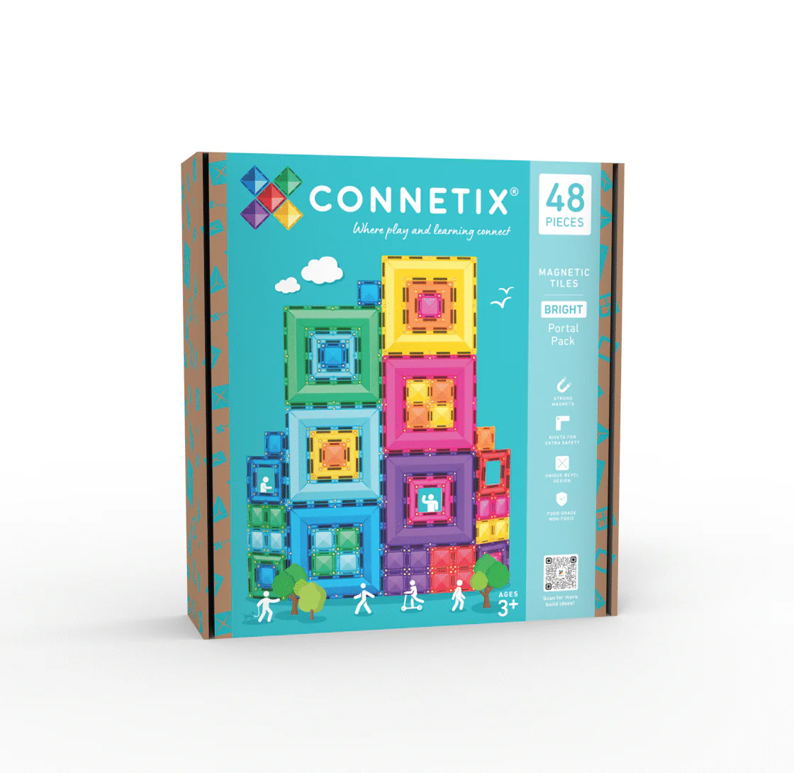 Connetix Bright Portal Pack 48-osaline, üksteise sisse mahtuvate ruutudega magnetklotsid
