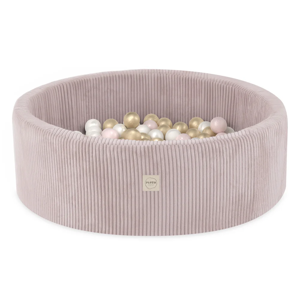 Heleroosa pallimeri velvetist, 90x30cm + 200 palli (valge pärlmutter, kuldne, heleroosa)