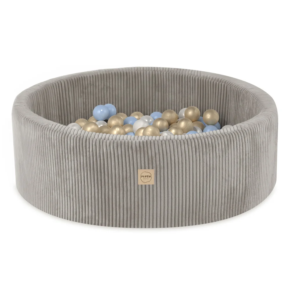 Beez pallimeri velvetist, 90x30cm + 200 palli (valge pärlmutter, kuldne, sinine)