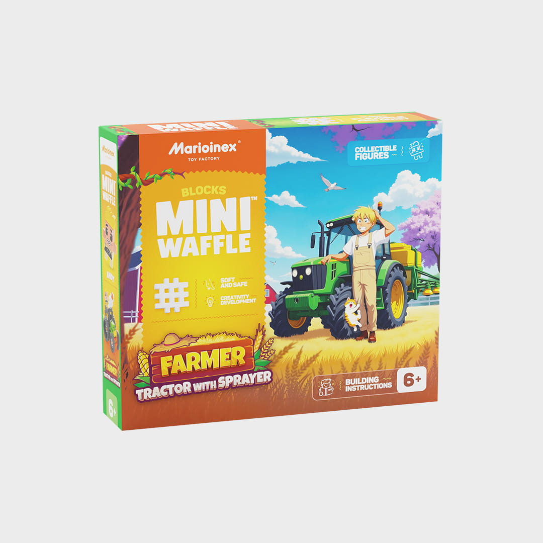 Marioinex vahvelklotsid, Mini Waffle Farmer “Traktor pihustiga”, 50-osaline