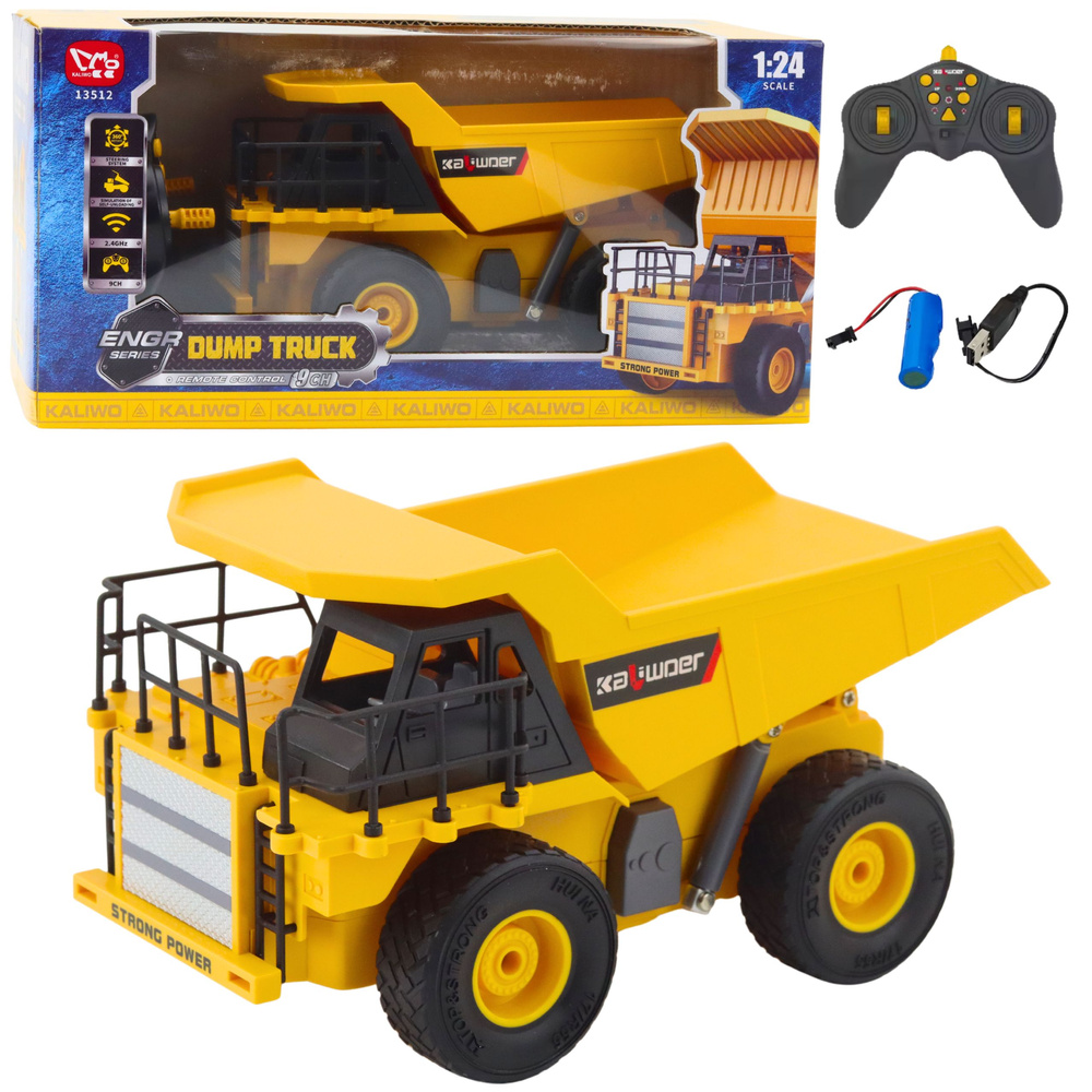 Raad.veoauto “Dump Truck” LED-tuledega, 1:24