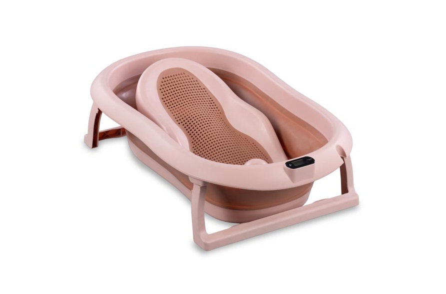 Kokkuvolditav beebivann termomeetri ja istmega, tumeroosa