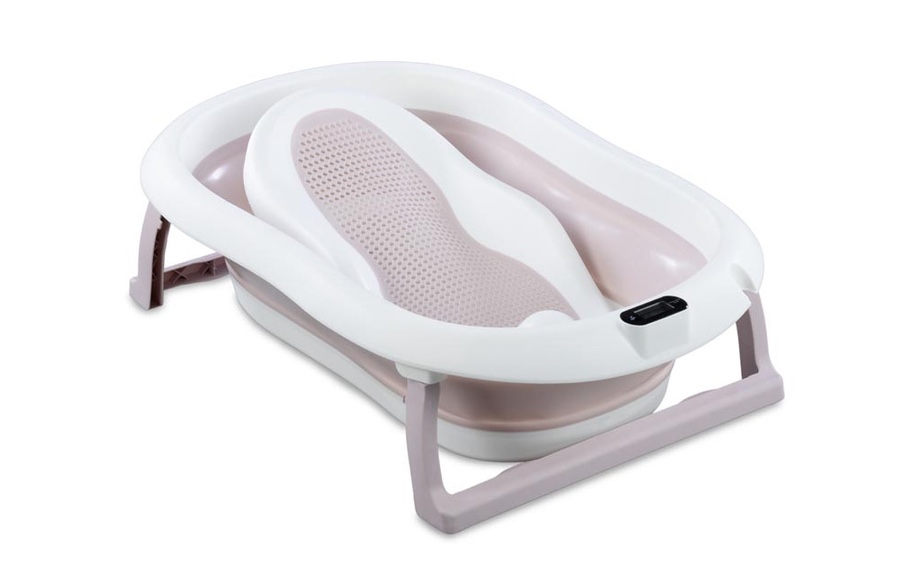 Kokkuvolditav beebivann termomeetri ja istmega, heleroosa