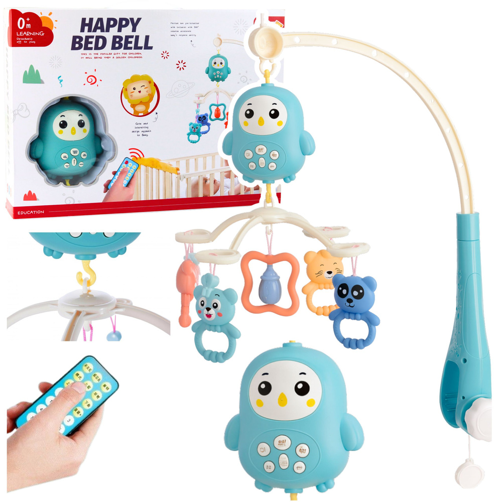 Voodikarussell-täheprojektor “Loomad” sinine, puldiga