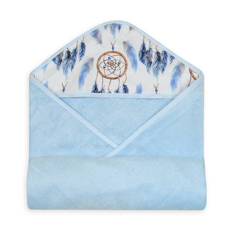 Bambusest kapuutsiga vannirätik “Unenäopüüdja”, sinine, 100x100cm