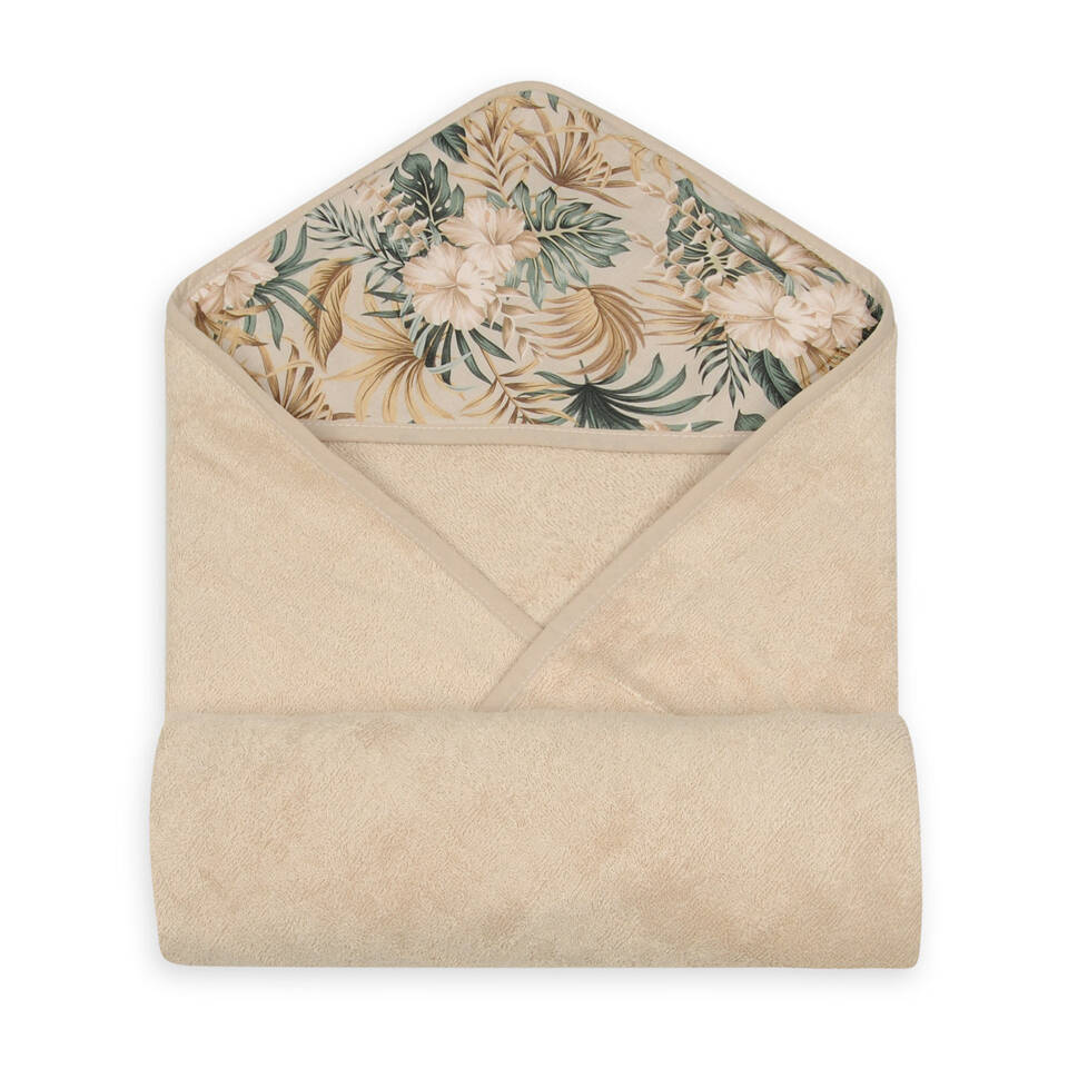 Bambusest kapuutsiga vannirätik “Flora”, beez, 100x100cm