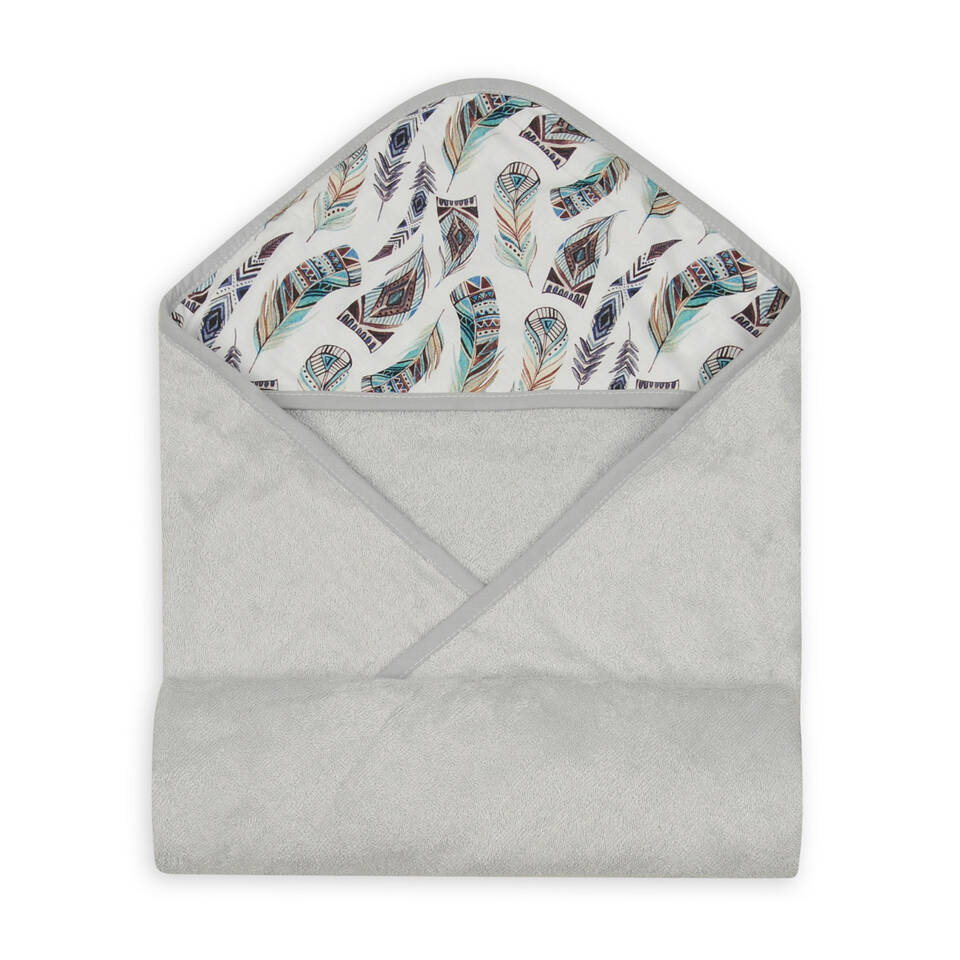 Bambusest kapuutsiga vannirätik “Suled”, hall, 100x100cm