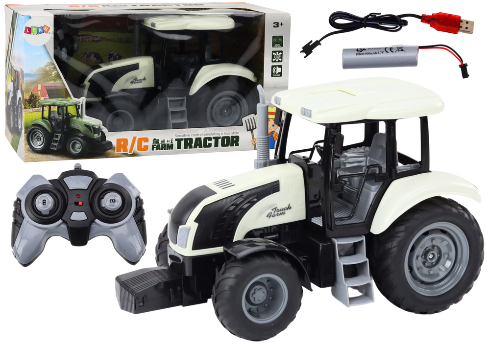 Puldiga traktor RC 2.4G valge heliefektidega