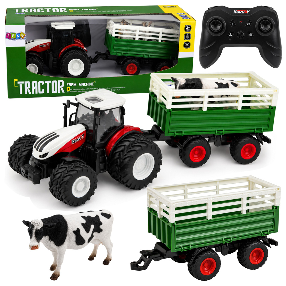Puldiga traktor haagise ja loomaga, 1:24