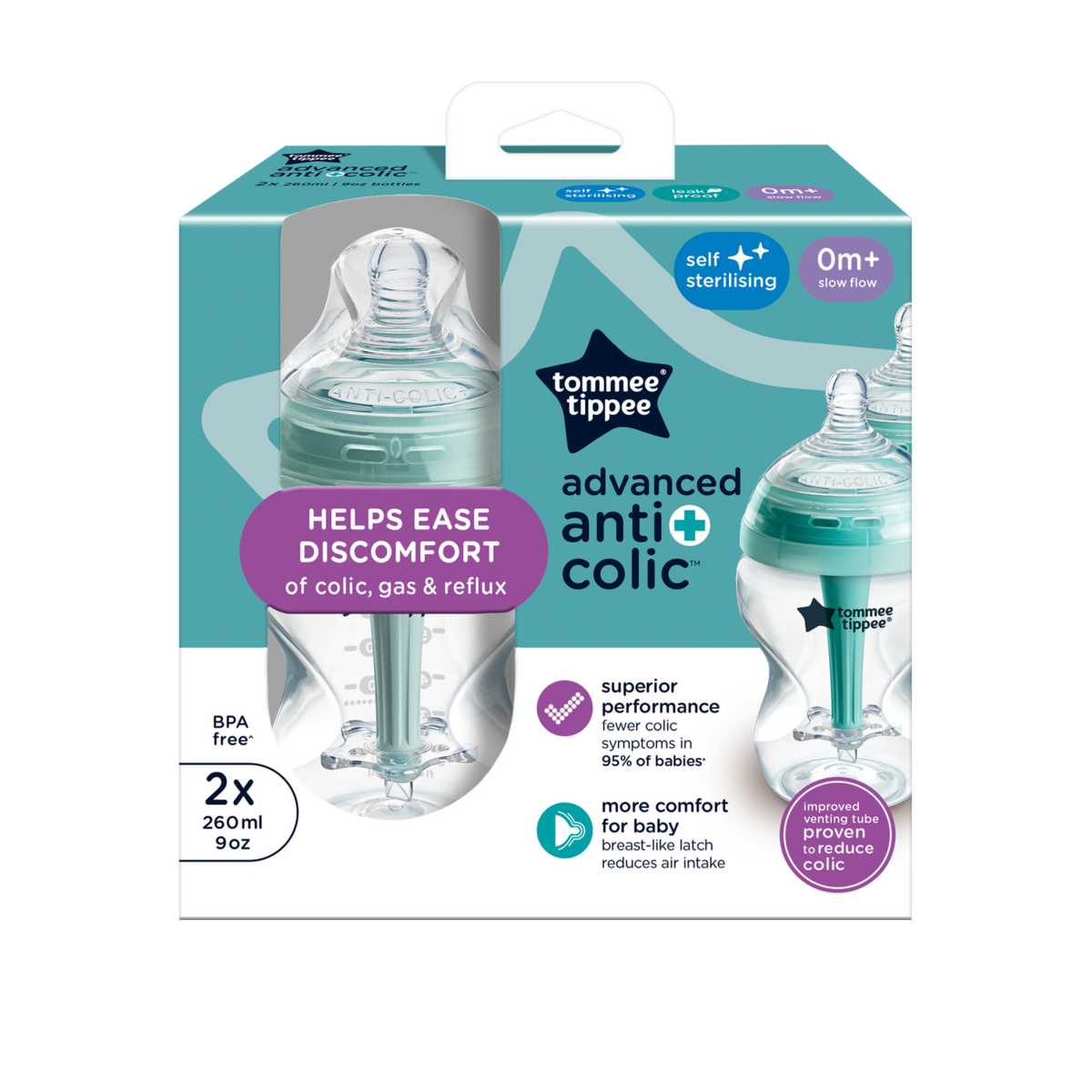 Tommee Tippee “Advanced Anti-Colic” lutipudelid 2tk, 260ml, 0+kuud