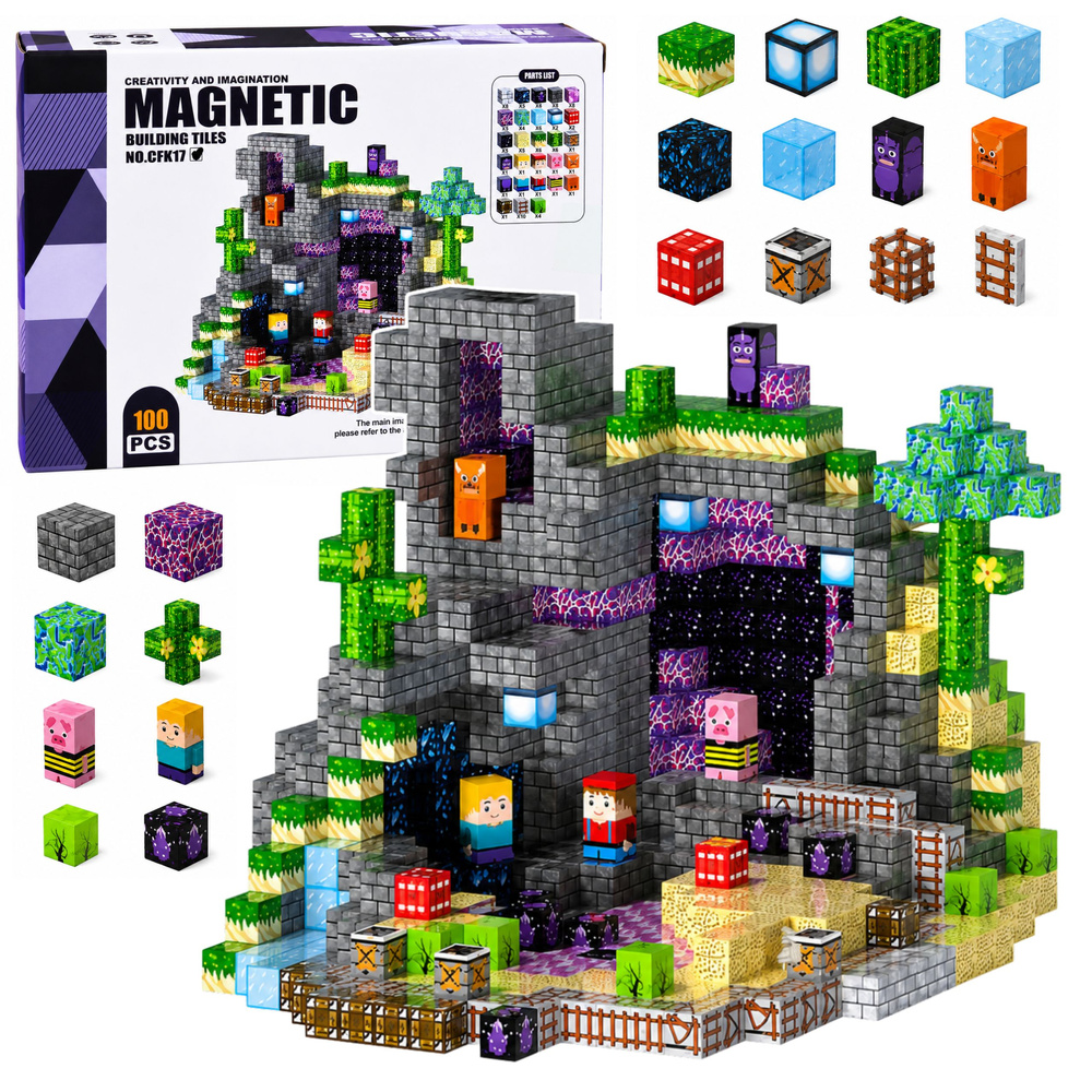 Magnetkuubikute komplekt, 100-osaline “Kindlus” – loo enda “Minecrafti” maailm!