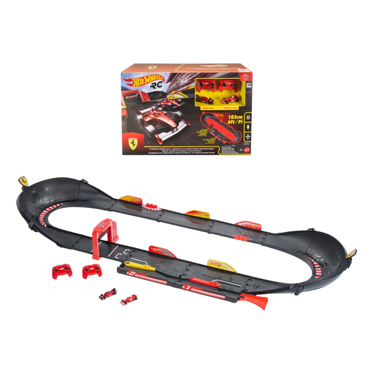 Hot Wheels® RC Ferrari võidusõiduraja komplekt kahe puldiautoga