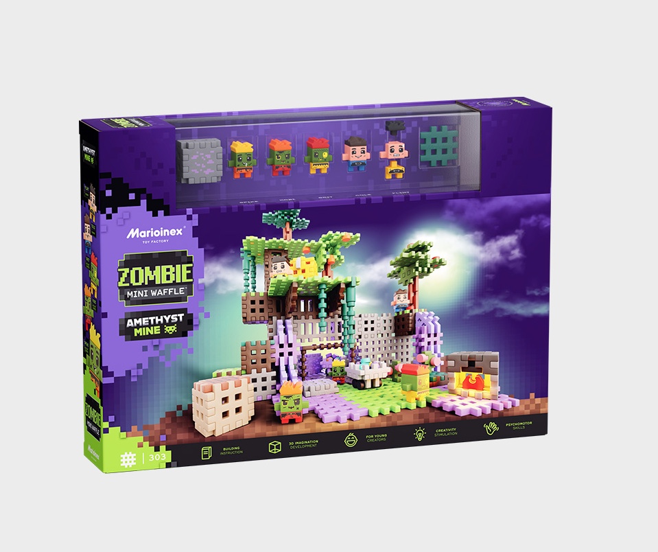Marioinex vahvelklotsid, Mini Waffle Zombie “Amethyst Mine”, 303-osaline